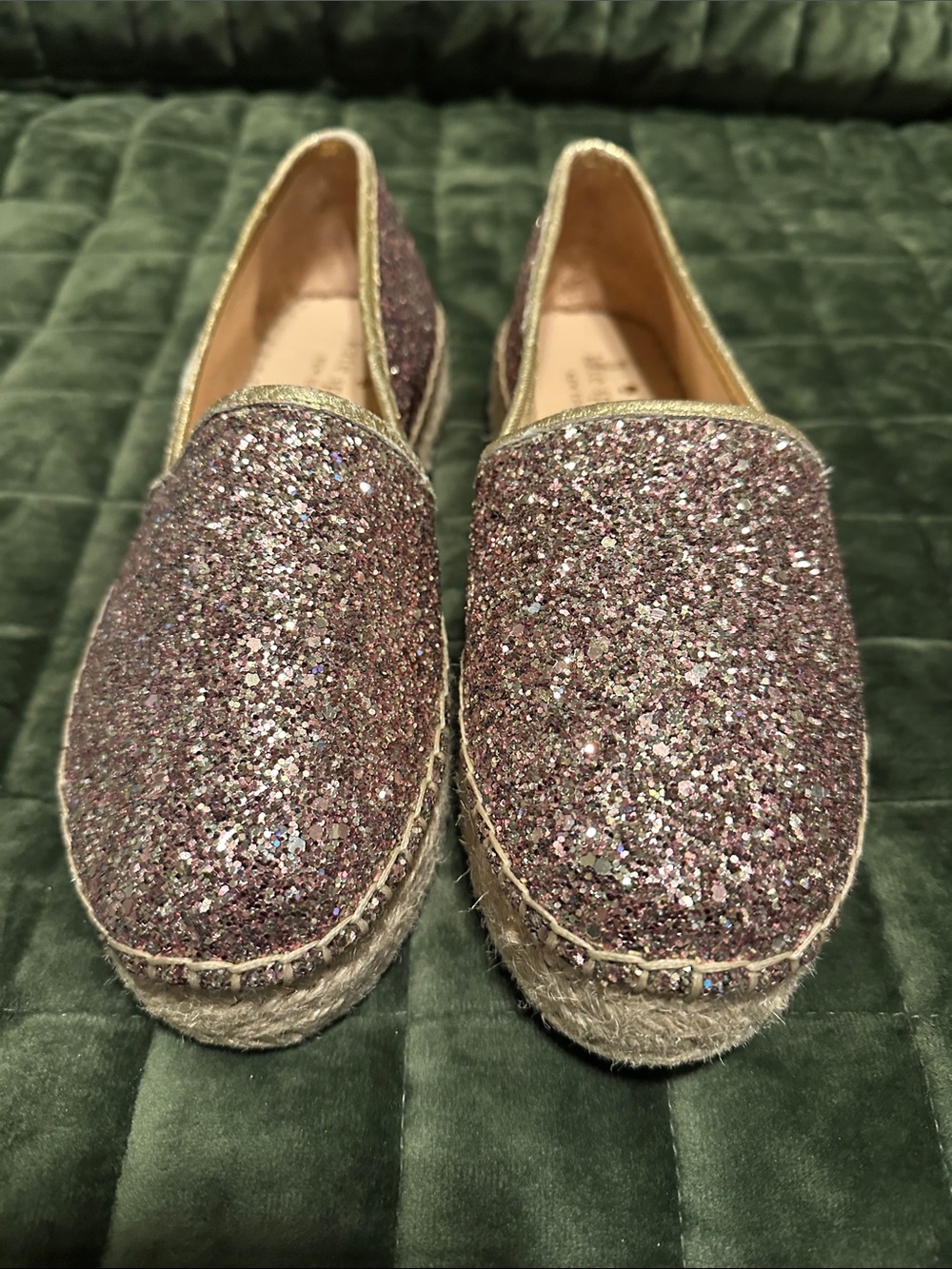 kate spade Glitter Pink Espadrille Flats with Gold Trim
